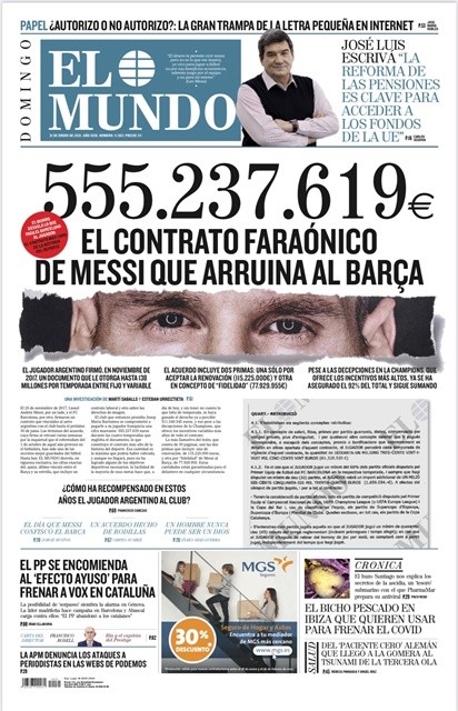 Diario Frontera, Frontera Digital,  CONTRATO MESSI, Deportes, ,FC Barcelona
Messi, el mayor contrato de la historia del deporte: 555.237.619 euros