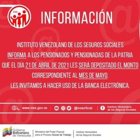 Diario Frontera, Frontera Digital,  IVSS, Nacionales, ,Ivss informa que ya está disponible el pago de la pensión de mayo