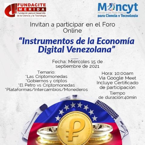 Diario Frontera, Frontera Digital,  FUNDACITE MÉRIDA, Tecnología, ,Fundacite Mérida dictará foro virtual sobre 
“Instrumentos de la Economía Digital Venezolana”