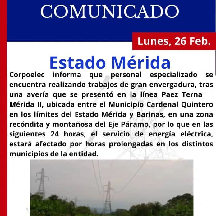 Diario Frontera, Frontera Digital,  Páramo, ,Trabajan en la recuperación de la línea 115 KV Páez - Mucubají - Mérida II