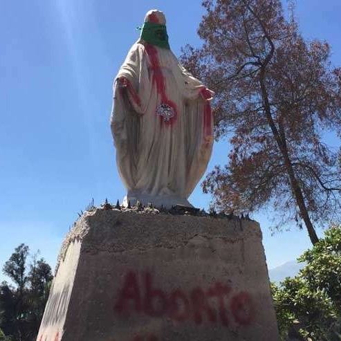 Diario Frontera, Frontera Digital,  CHILE, Internacionales, ,Vandalizan imagen de la Virgen María 
con lemas proaborto y pañuelo verde en Chile