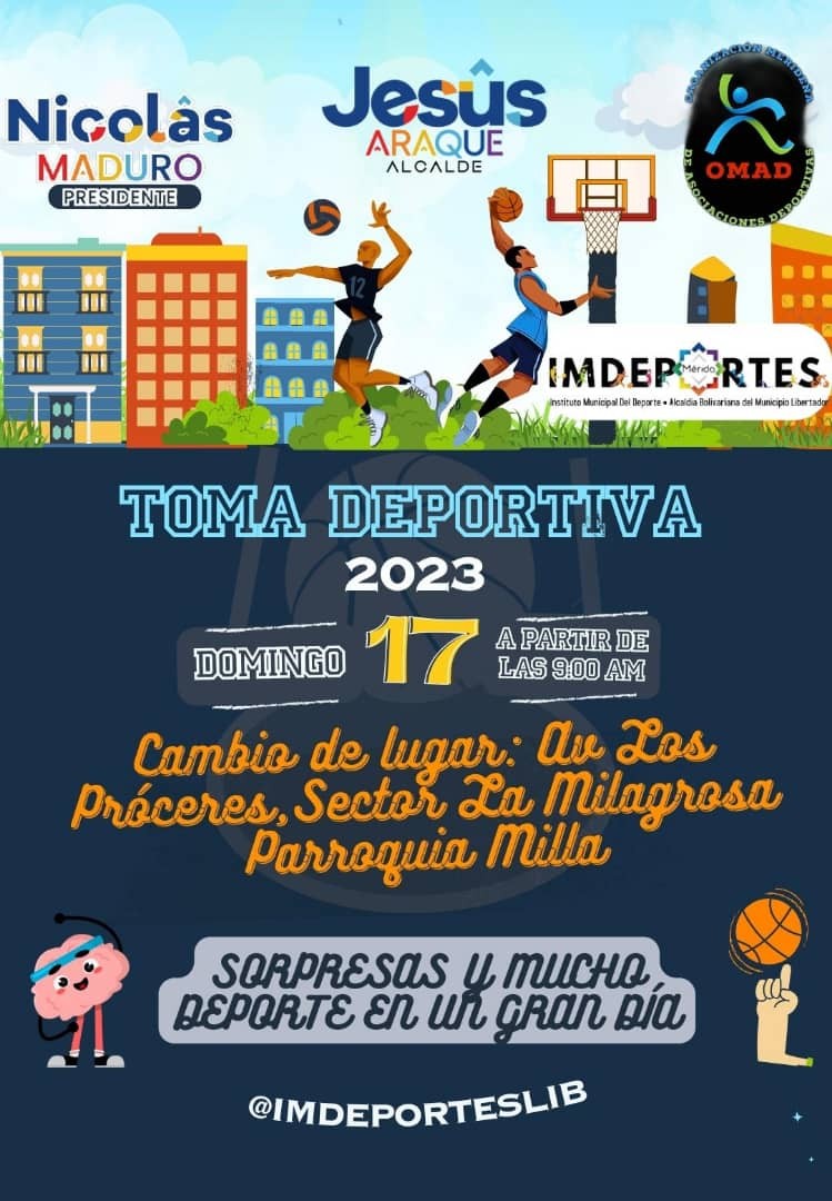 Diario Frontera, Frontera Digital,  Jesús Araque, municipio Libertador, Mérida, Toma deportiva 2023, Imdeportes, Massimiliano D' Alessandro, La Milagrosa, Nicolás Maduro, Jehyson Guzmán, Deportes, ,Alcalde Jesús Araque realizará "La Toma Deportiva 2023"