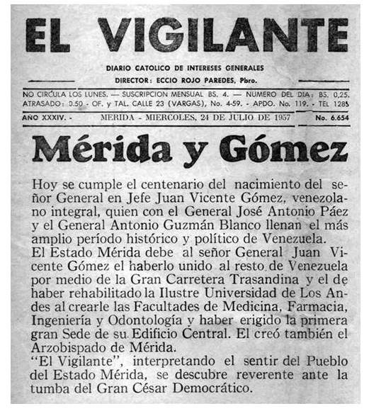 Diario Frontera, Frontera Digital,  Opinión, ,“Centenario El Vigilante: decano de la prensa merideña” por Padre Edduar Molina Escalona