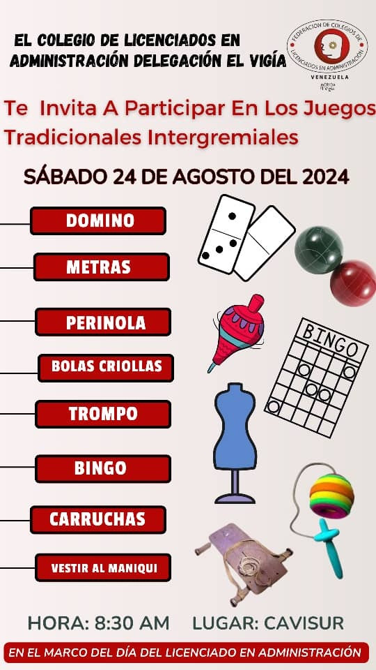 Diario Frontera, Frontera Digital,  El Vigía Panamericana, ,Colegio de Licenciados en Administración invita
a participar en juegos tradicionales en El Vigía