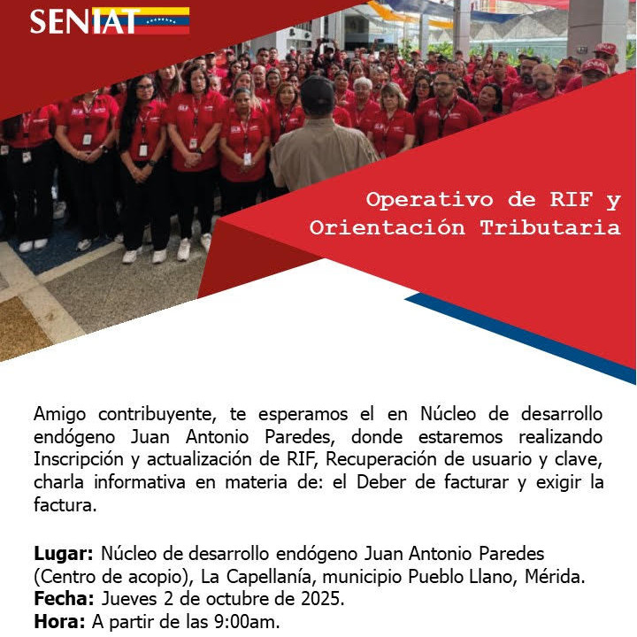 Frontera Digital,  Páramo,  SENIAT activa operativo especial de RIF y orientación fiscal en Pueblo Llano