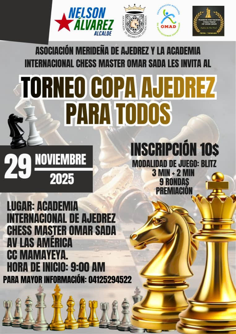 Diario Frontera, Frontera Digital,  Deportes, ,El evento contará con el respaldo técnico de árbitros certificados y se desarrollará en un ambiente seguro y cómodo, ideal para disfrutar del deporte ciencia en familia,Este 29 de noviembre se juega la Copa “Ajedrez para todos” 
en la Academia Chess Master Omar Sada