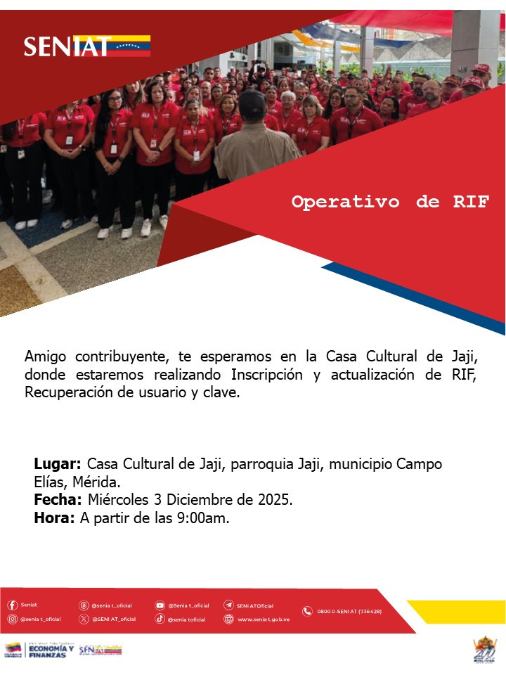 Diario Frontera, Frontera Digital,  Regionales, ,Jornada de RIF llega este miércoles a Jají 
en Campo Elías de Mérida