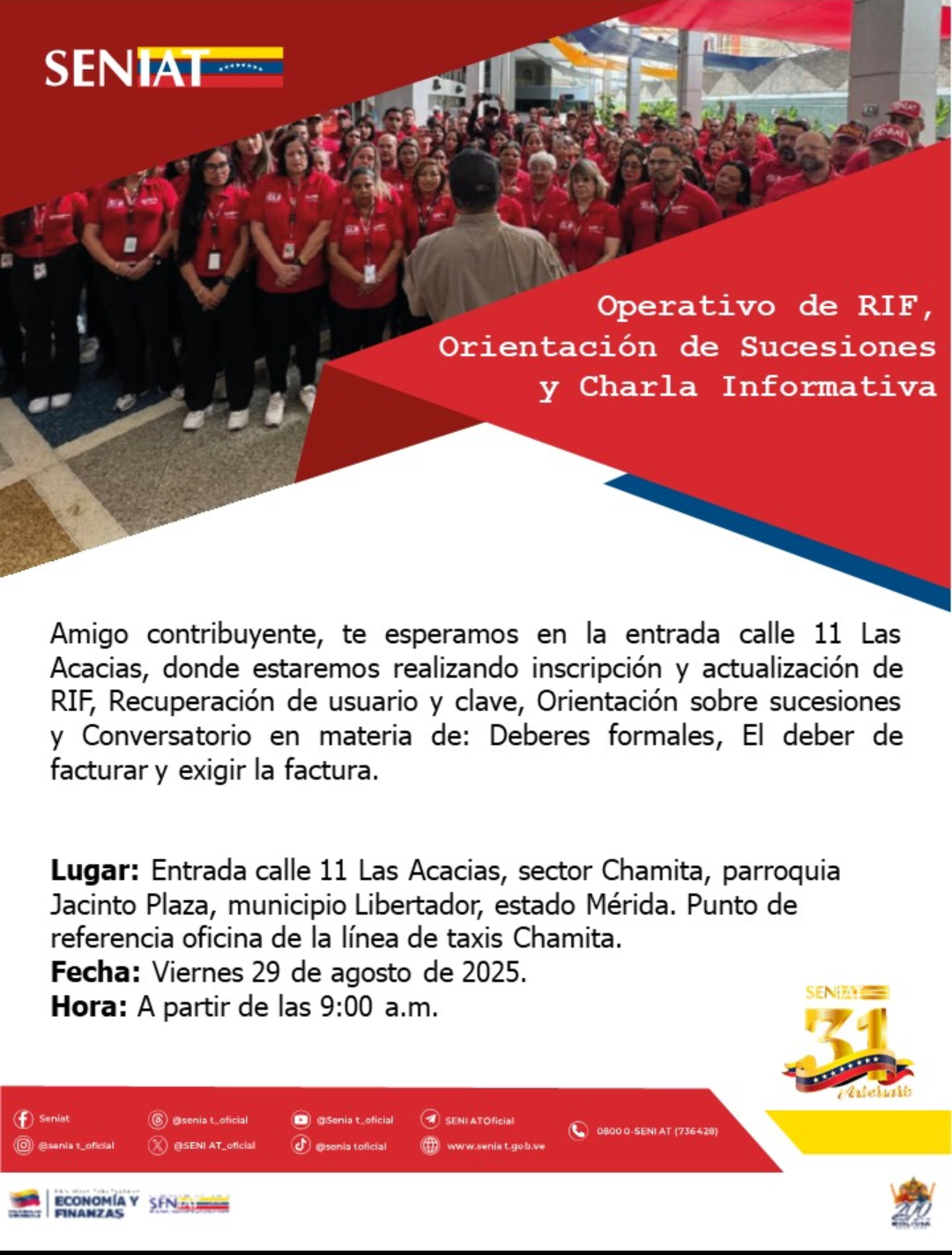 Diario Frontera, Frontera Digital,  Regionales, ,SENIAT realizará operativo especial de RIF 
y orientación al contribuyente en Jacinto Plaza