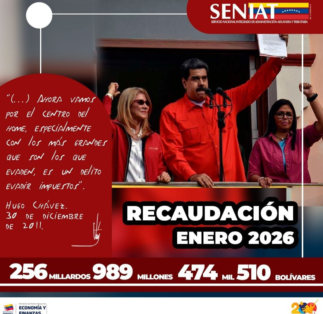 Diario Frontera, Frontera Digital,  Nacionales, ,El SENIAT reiteró su llamado a los contribuyentes a cumplir con sus obligaciones fiscales de manera responsable y puntual, resaltando que la recaudación es un pilar fundamental para la soberanía económica y la consolidación de un modelo productivo justo y solidario,SENIAT reporta recaudación de más de 256 millardos de bolívares en enero de 2026