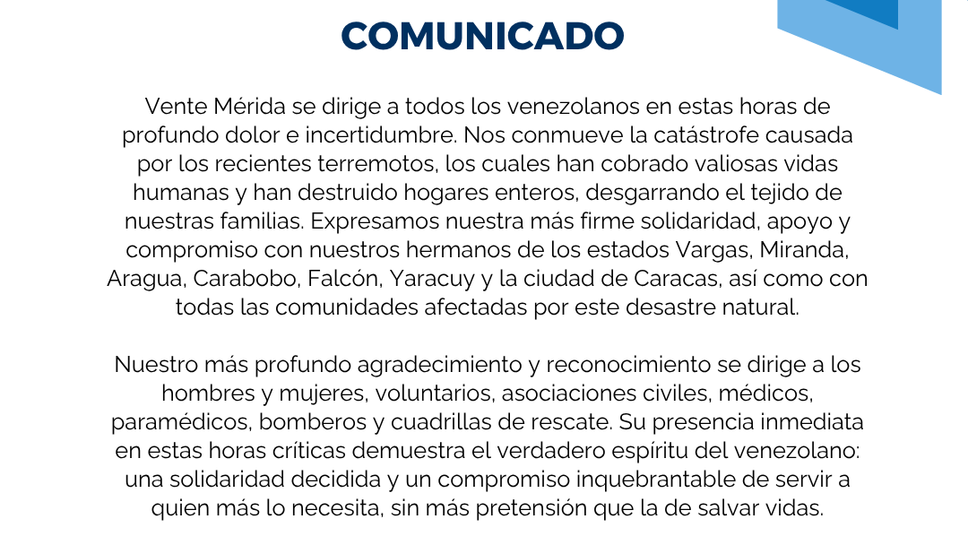 https://fronteradigital.com.ve/COMUNICADO de Vente Mérida ante la tragedia: 
Transparencia, solidaridad y reconstrucción nacional