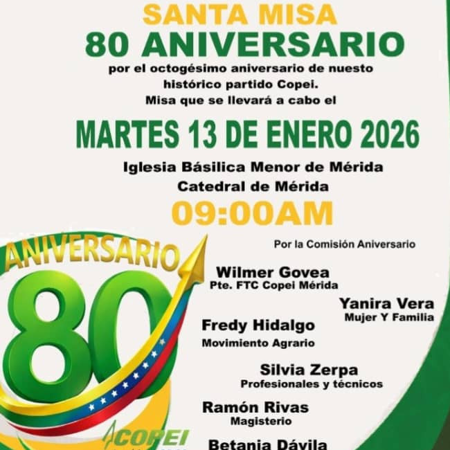 Diario Frontera, Frontera Digital,  Politica, ,Copei celebrará su 80 aniversario con misa de acción de gracias en la Catedral de Mérida