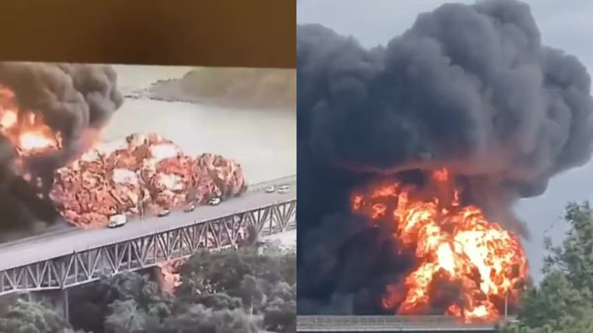 Diario Frontera, Frontera Digital,  Internacionales, ,El siniestro, que fue controlado por unidades del Benemérito Cuerpo de Bomberos de la República de Panamá (BCBRP), dejó un saldo de un muerto y dos bomberos heridos con quemaduras leves,Las impactantes imágenes que dejó la explosión de cisternas de combustible 
en el puente más antiguo sobre el Canal de Panamá