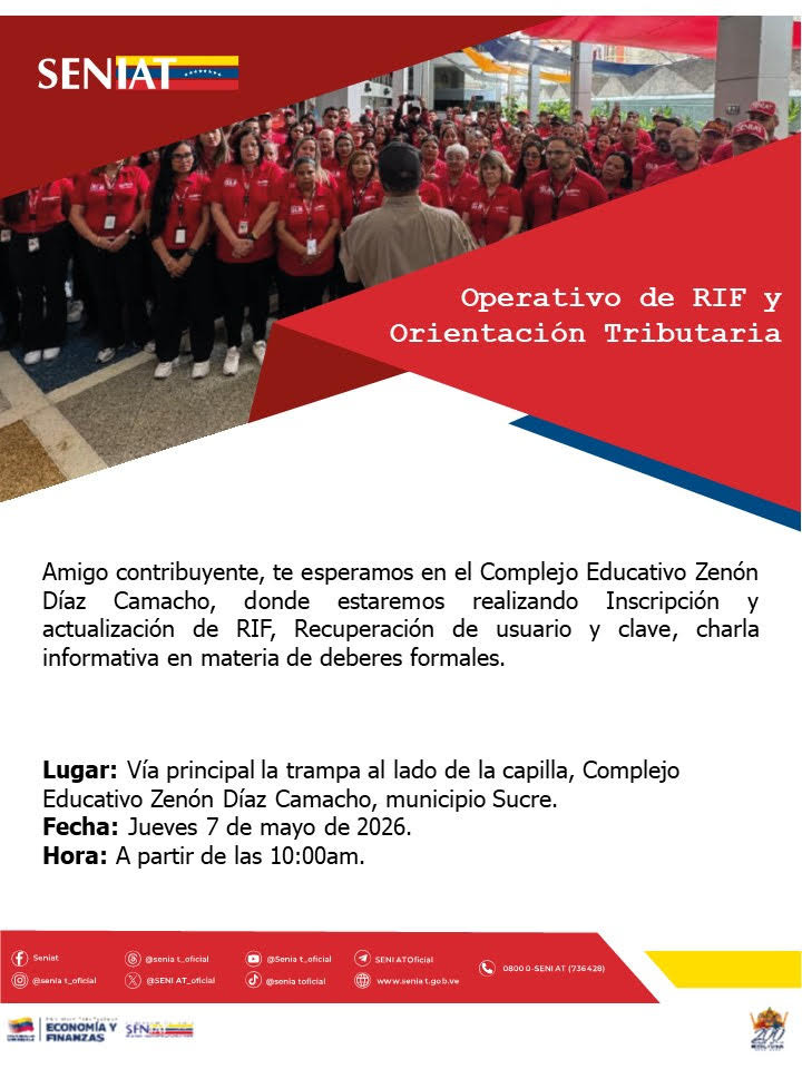 Diario Frontera, Frontera Digital,  Regionales, ,El superintendente José David Cabello Rondón destacó que estas actividades forman parte del compromiso del SENIAT con la educación fiscal y el fortalecimiento del cumplimiento tributario, pilares esenciales para el desarrollo económico y social del país,Operativo de RIF y charla informativa se efectuará este jueves en La Trampa