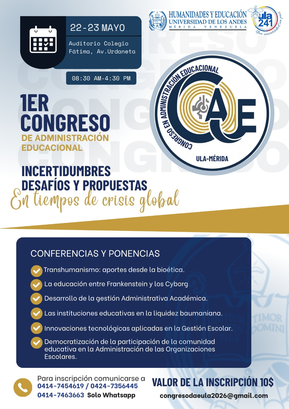 Diario Frontera, Frontera Digital,  Regionales, ,ULA celebrará I Congreso de Administración Educacional los días 22 y 23 de mayo